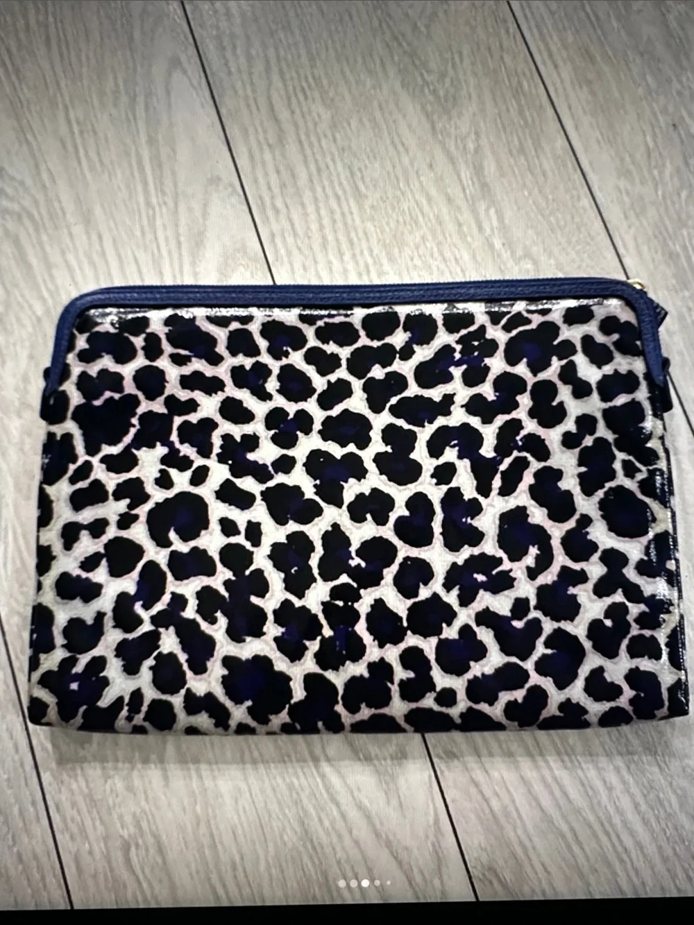 Marc Jacob Leopard Print Zip Clutch in Navy and White